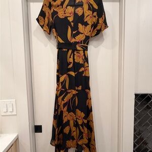 A.L.C. Black and Gold Floral Midi Dress